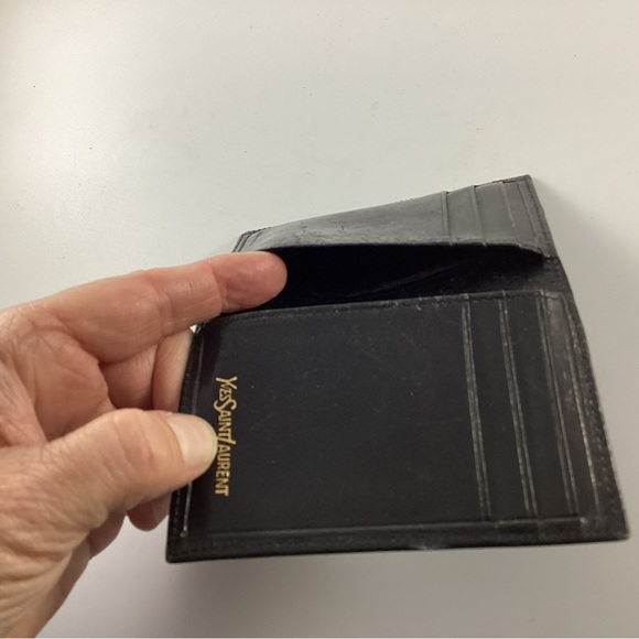 Rare Vintage YSL Mens Pre-Owned Black Aniline Cowhide Leather Card Wallet - Picture 6 of 12